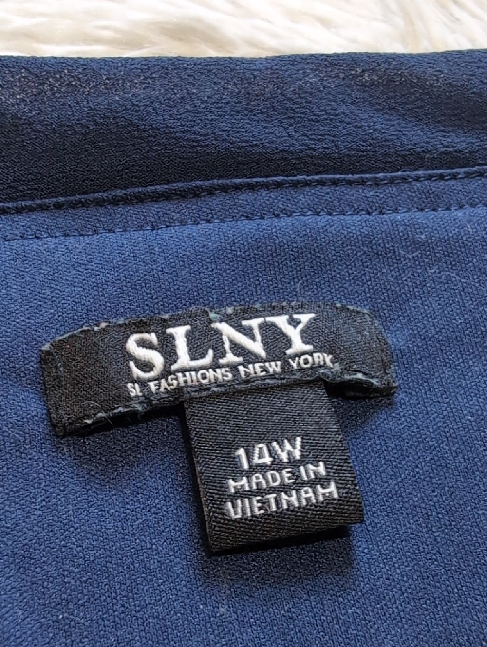 SLNY Navy Blue Tiered Capelet Rhinestone Detail Flowy Ruffle Dress Size 14W - Picture 8 of 13